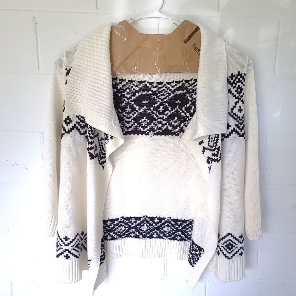 Lane Bryant plus size 18/20 W open front Geometric cardigan 3/4 sleeve ivory Wht - Picture 5 of 15